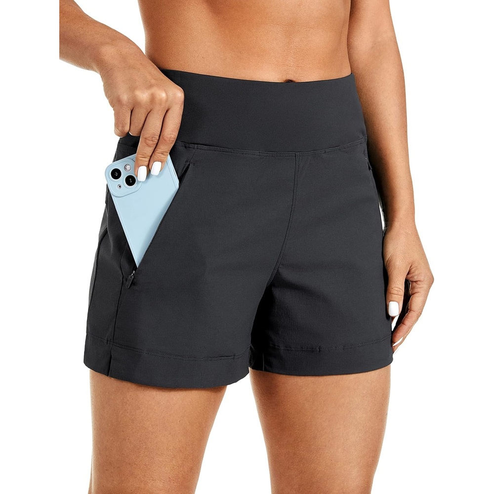 image:imageCRZ YOGA Womens Lightweight Mid Rise Hiking Shorts 4 Stretch for Athletic Summer Travel Outdoor Golf with Zip PocketsInk Gray
