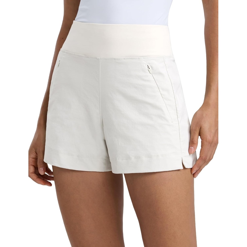 image:imageCRZ YOGA Womens Lightweight Mid Rise Hiking Shorts 4 Stretch for Athletic Summer Travel Outdoor Golf with Zip PocketsMilky White Bone