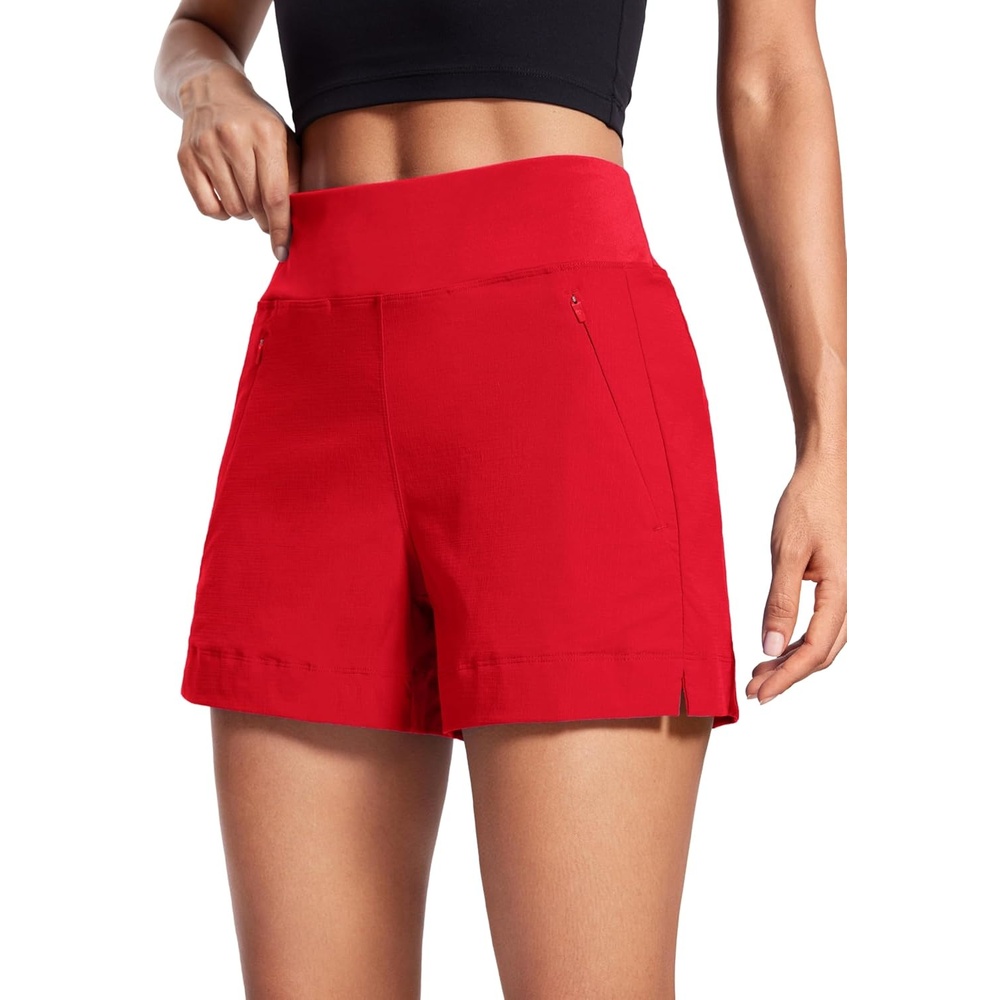 image:imageCRZ YOGA Womens Lightweight Mid Rise Hiking Shorts 4 Stretch for Athletic Summer Travel Outdoor Golf with Zip PocketsRed Chili