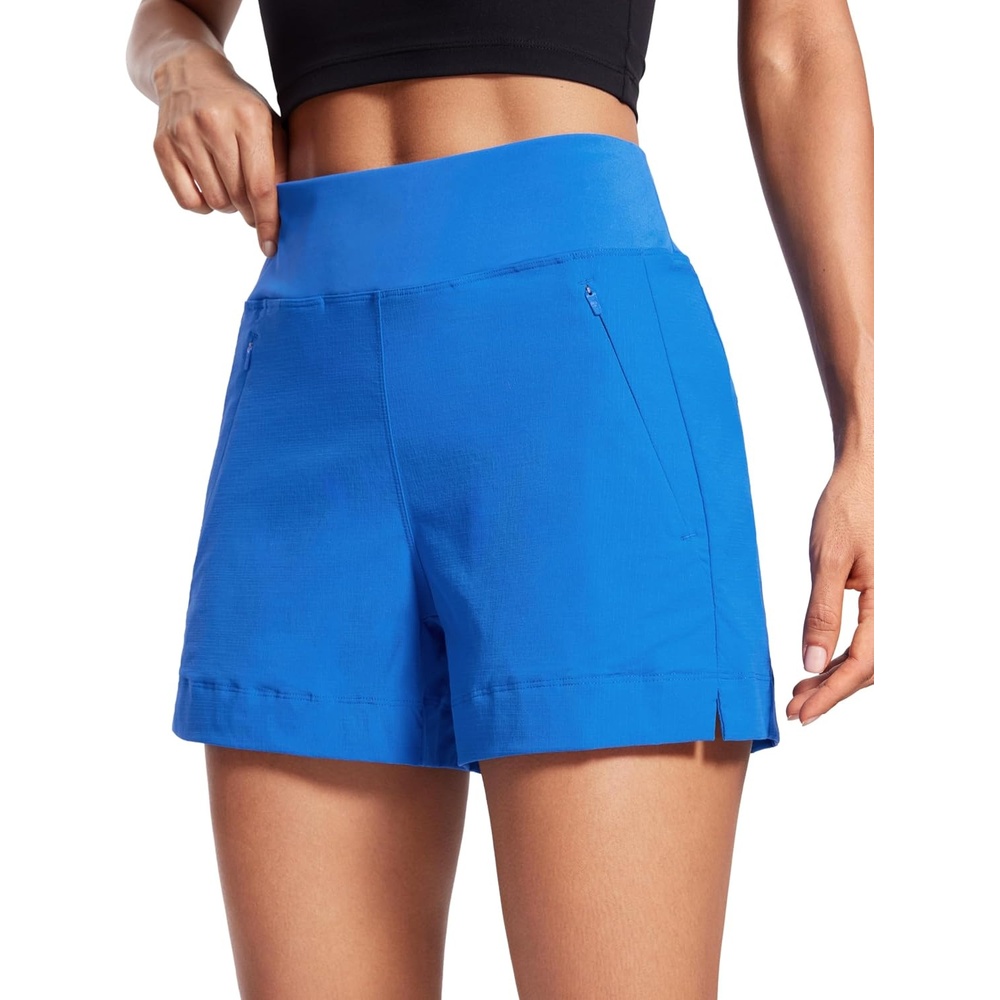 image:imageCRZ YOGA Womens Lightweight Mid Rise Hiking Shorts 4  Stretch for Athletic Summer Travel Outdoor Golf with Zip PocketsSparkle Blue