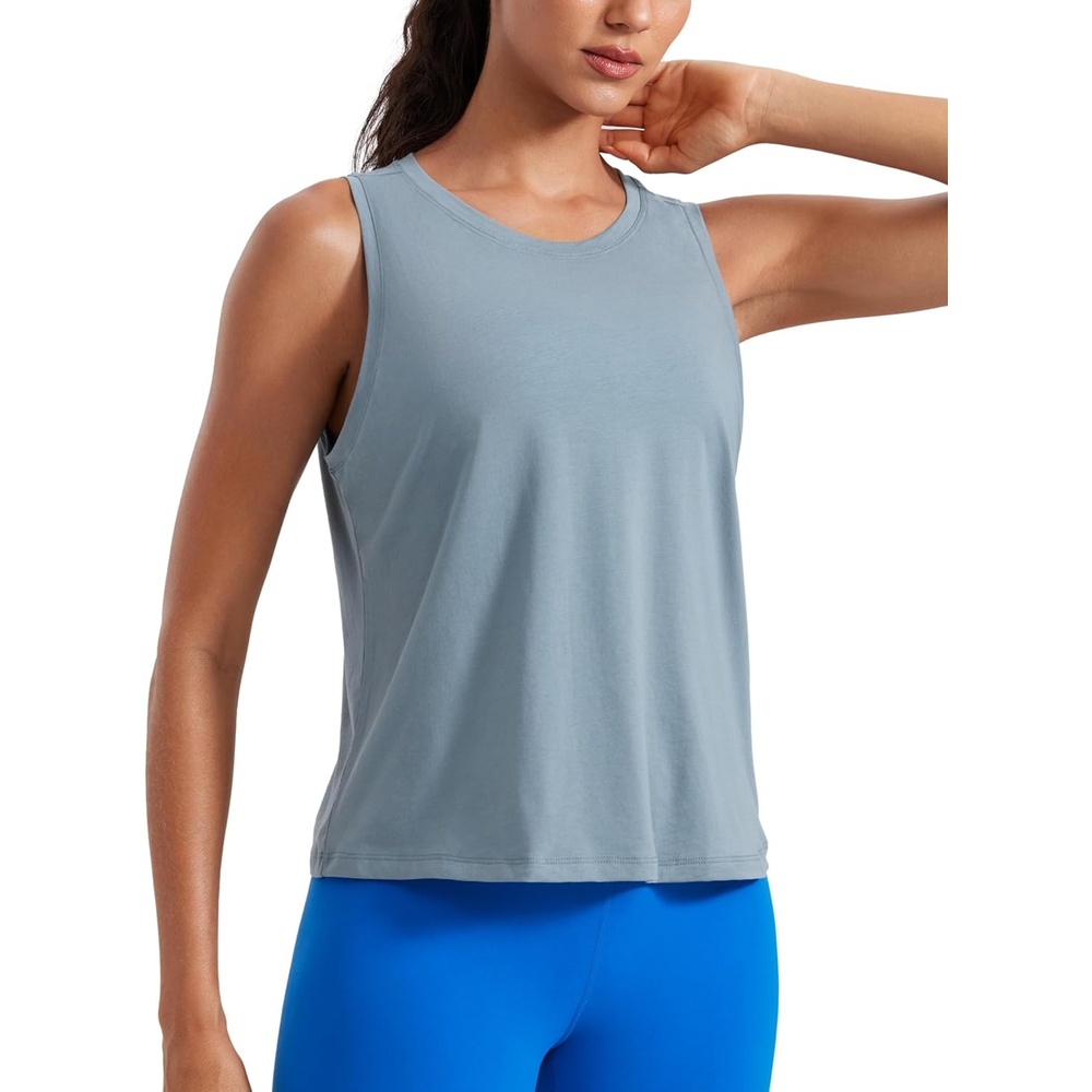 image:imageCRZ YOGA Womens Pima Cotton Sleeveless Loose Tank Tops Exercise Gym Yoga Tops Athletic ShirtsBelgian Blue