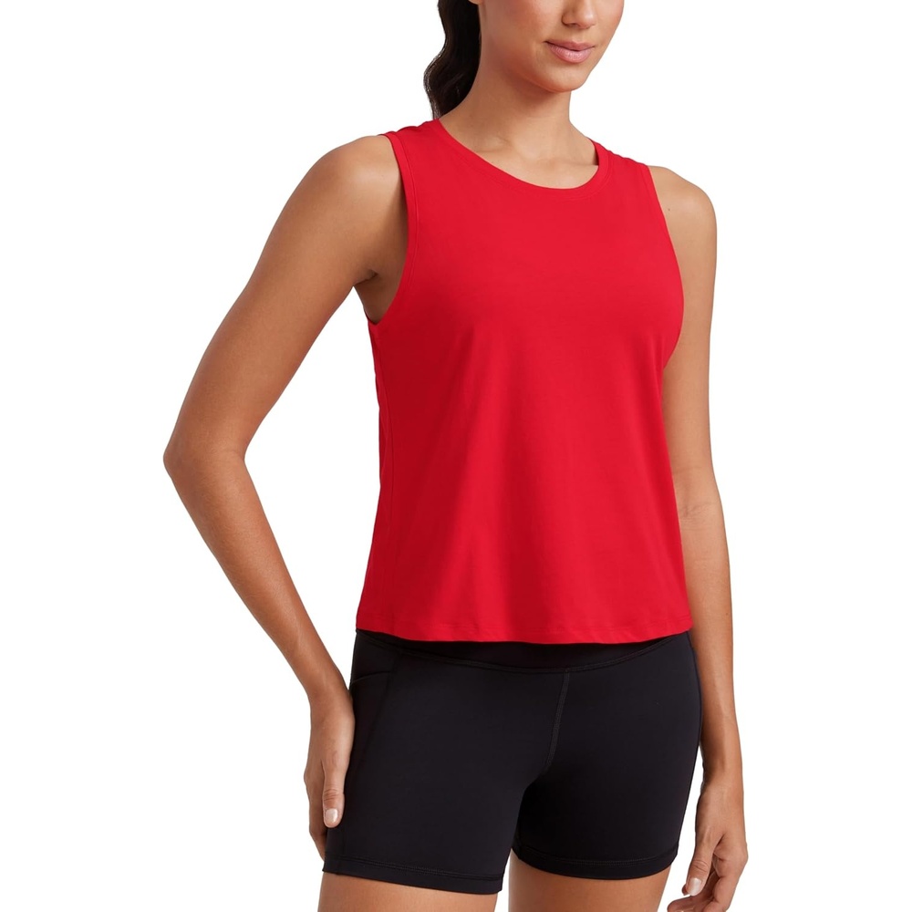 image:imageCRZ YOGA Womens Pima Cotton Sleeveless Loose Tank Tops Exercise Gym Yoga Tops Athletic ShirtsFestival Red