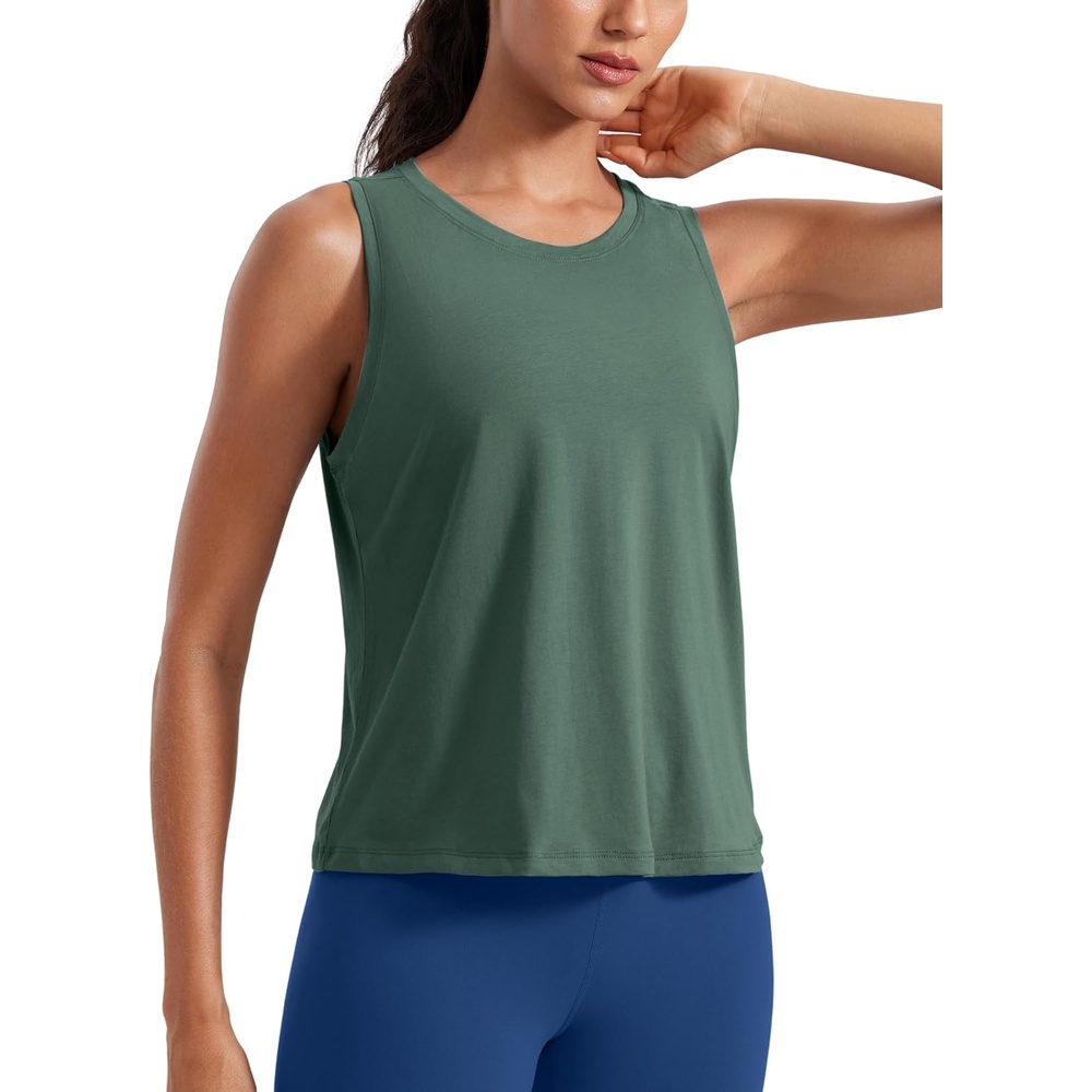 image:imageCRZ YOGA Womens Pima Cotton Sleeveless Loose Tank Tops Exercise Gym Yoga Tops Athletic ShirtsGraphite Green