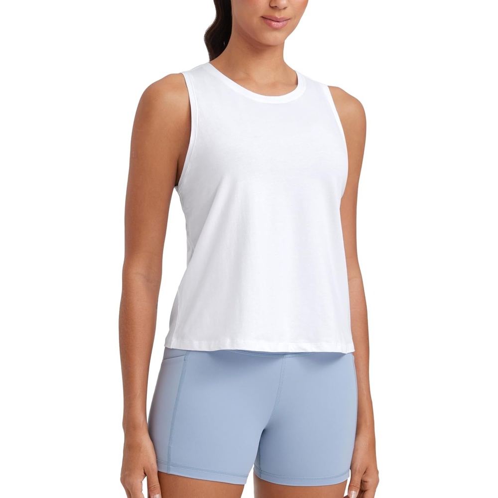 image:imageCRZ YOGA Womens Pima Cotton Sleeveless Loose Tank Tops Exercise Gym Yoga Tops Athletic ShirtsWhite