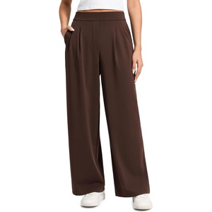 CRZ YOGA 4-Way Stretch Wide Leg Work Pants for Women 29.5″ – Bussiness Casual Trousers with Pockets(Lava Brown)