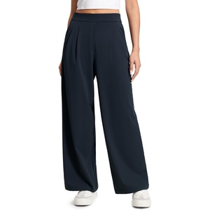 CRZ YOGA 4-Way Stretch Wide Leg Work Pants for Women 29.5″ – Bussiness Casual Trousers with Pockets(True Navy)