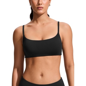 CRZ YOGA A-C Scoop Neck Bikini Tops for Women – Padded Adjustable Bathing Swimsuit Spaghetti Straps Swim Sports Bra(Black)