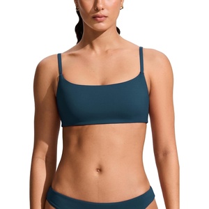CRZ YOGA A-C Scoop Neck Bikini Tops for Women – Padded Adjustable Bathing Swimsuit Spaghetti Straps Swim Sports Bra(Insignia Blue)