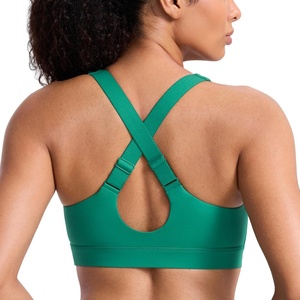 CRZ YOGA Butterbreeze Criss Cross Back Sports Bras for Women – V Neck Adjustable Straps Padded Workout Training Crop Top(Cascadia Green)