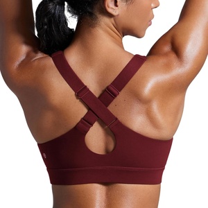 CRZ YOGA Butterbreeze Criss Cross Back Sports Bras for Women – V Neck Adjustable Straps Padded Workout Training Crop Top(Red Merlot)