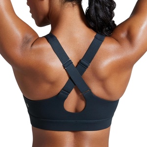 CRZ YOGA Butterbreeze Criss Cross Back Sports Bras for Women – V Neck Adjustable Straps Padded Workout Training Crop Top(True Navy)