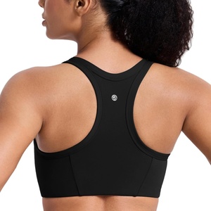 CRZ YOGA Butterbreeze Racerback Sports Bras for Women- Training Medium Impact Padded U Neck Crop Gym Tops(Black)