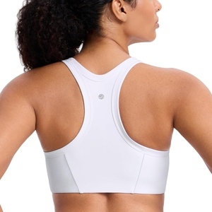 CRZ YOGA Butterbreeze Racerback Sports Bras for Women- Training Medium Impact Padded U Neck Crop Gym Tops(White)