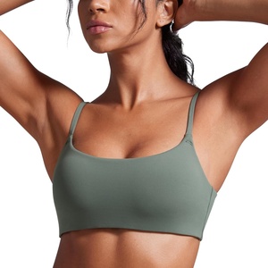 CRZ YOGA Butterbreeze Scoop Neck Sports Bras for Women – Spaghetti Straps Wireless Workout Padded Gym Cami Top(Grey Sage)