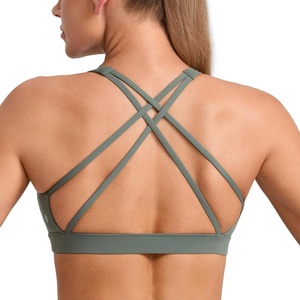 CRZ YOGA Butterbreeze Square Neck Sports Bras for Women – Strappy Thin Straps Workout Traning Padded Gym Halter Cami Top(Grey Sage)