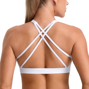 CRZ YOGA Butterbreeze Square Neck Sports Bras for Women – Strappy Thin Straps Workout Traning Padded Gym Halter Cami Top(White)