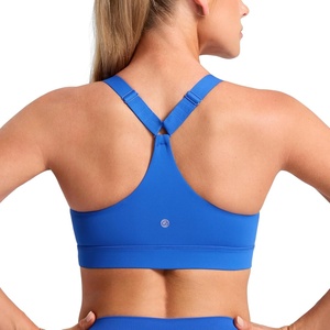 CRZ YOGA Butterbreeze Wide Y-Strap Back Sports Bras for Women – Training Gym Square Neck Adjustable Racerback Padded Top(Sparkle Blue)