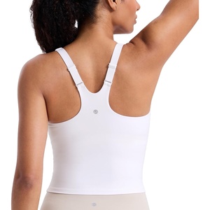 CRZ YOGA Butterlift Adjustable V-Back Crop Tank Tops for Women – Racerback V Neck Padded Longline Sports Bras Pilates Workout(White)