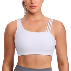 CRZ YOGA Butterlift Asymmetric Straps Sports Bras for Women – Medium Impact Padded Pilates Workout Gym Crop Top(White)
