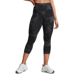CRZ YOGA Butterlift Capris Workout Leggings 21″ – High Waisted Pilates Gym Athletic Womens Crop Yoga Pants(Black Tie Dye Flowers)