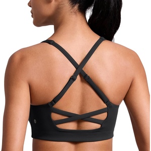 CRZ YOGA Butterlift Cross Back Sports Bras for Women – Scoop Neck Adjustable Straps Wireless Padded Pilates Workout Top(Black)