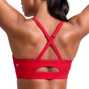 CRZ YOGA Butterlift Cut-Out Cross Back Sports Bras for Women – Medium Impact Adjustable Thin Straps Pilates Padded Gym Tops(Aurora Red)