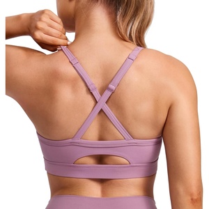 CRZ YOGA Butterlift Cut-Out Cross Back Sports Bras for Women – Medium Impact Adjustable Thin Straps Pilates Padded Gym Tops(Light Lavender)