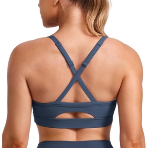 CRZ YOGA Butterlift Cut-Out Cross Back Sports Bras for Women – Medium Impact Adjustable Thin Straps Pilates Padded Gym Tops(Stelindigo)
