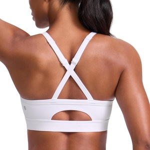 CRZ YOGA Butterlift Cut-Out Cross Back Sports Bras for Women – Medium Impact Adjustable Thin Straps Pilates Padded Gym Tops(White)