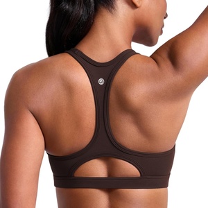 CRZ YOGA Butterlift Cut-Out Racerback Sports Bras for Women – Scoop Neck Medium Impact Padded Pilates Gym Workout Top(Hot Fudge Brown)