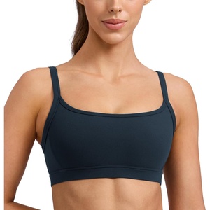 CRZ YOGA Butterlift Double Lined Scoop Neck Sports Bras for Women – Spaghetti Straps U Back Yoga Top Non Padded(True Navy)