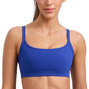 CRZ YOGA Butterlift Double Lined Scoop Neck Sports Bras for Women – Spaghetti Straps U Back Yoga Top Non Padded(Waves Blue)