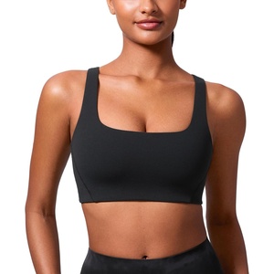 CRZ YOGA Butterlift Double Lined Square Neck Sports Bras for Women – Wireless V-Shaped Racerback Workout Yoga Top Non Padded(Black)