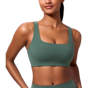 CRZ YOGA Butterlift Double Lined Square Neck Sports Bras for Women – Wireless V-Shaped Racerback Workout Yoga Top Non Padded(Dark Forest Green)