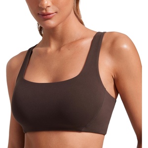 CRZ YOGA Butterlift Double Lined Square Neck Sports Bras for Women – Wireless V-Shaped Racerback Workout Yoga Top Non Padded(Hot Fudge Brown)