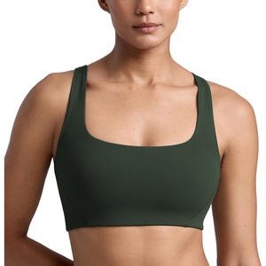 CRZ YOGA Butterlift Double Lined Square Neck Sports Bras for Women – Wireless V-Shaped Racerback Workout Yoga Top Non Padded(Legend Green)