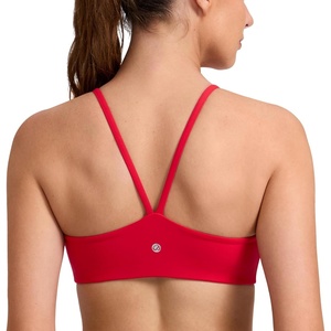 CRZ YOGA Butterlift Double Lined V Back Sports Bras for Women – Scoop Neck Spaghetti Strap Wireless Yoga Top Non Padded(Aurora Red)