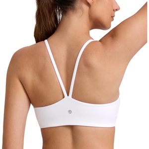 CRZ YOGA Butterlift Double Lined V Back Sports Bras for Women – Scoop Neck Spaghetti Strap Wireless Yoga Top Non Padded(White)