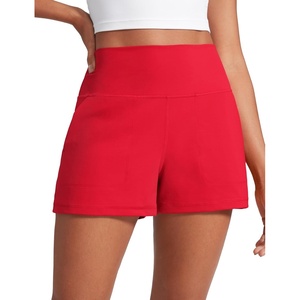 CRZ YOGA Butterlift Linerless Shorts for Women 3″ – High Waisted Comfy Yoga Casual Lounge Workout with Pockets(Aurora Red)