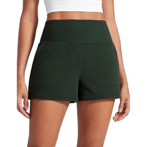 CRZ YOGA Butterlift Linerless Shorts for Women 3″ – High Waisted Comfy Yoga Casual Lounge Workout with Pockets(Legend Green)