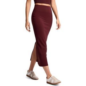 CRZ YOGA Butterlift Maxi Pencil Skirt for Women – High Waisted Bodycon Casual Travel Skort with Back Slit(Red Merlot)
