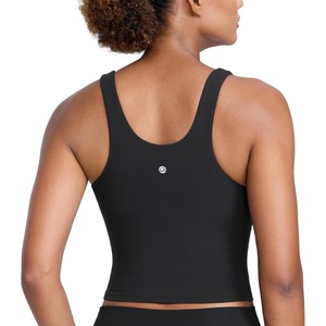 CRZ YOGA Butterlift Racerback Crop Tank Tops for Women – U Neck Yoga Padded Longline Sports Bras Pilates Workout(Black)