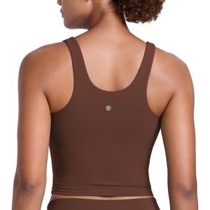 CRZ YOGA Butterlift Racerback Crop Tank Tops for Women – U Neck Yoga Padded Longline Sports Bras Pilates Workout(Coffee Brown)