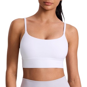 CRZ YOGA Butterlift Scoop Neck Longline Sports Bras for Women – Padded Cami Tank Adjustable Spaghetti Strap Workout Crop Top(White)