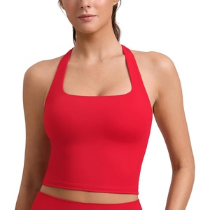 CRZ YOGA Butterlift Square Neck Crop Tank Tops for Women – Longline Racerback Sports Bras Yoga Cami Non Padded(Aurora Red)