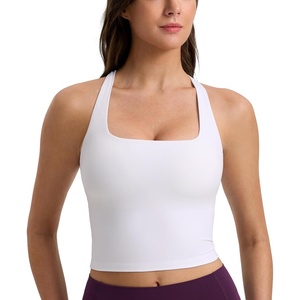 CRZ YOGA Butterlift Square Neck Crop Tank Tops for Women – Longline Racerback Sports Bras Yoga Cami Non Padded(White)