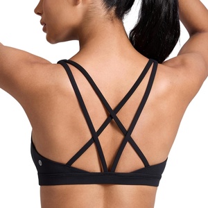CRZ YOGA Butterlift Strappy Sports Bras for Women – Padded Low Cut Scoop Neck Cross Back Pilates Yoga Top(Black)