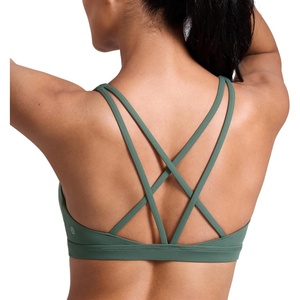 CRZ YOGA Butterlift Strappy Sports Bras for Women – Padded Low Cut Scoop Neck Cross Back Pilates Yoga Top(Dark Forest Green)