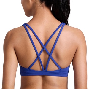 CRZ YOGA Butterlift Strappy Sports Bras for Women – Padded Low Cut Scoop Neck Cross Back Pilates Yoga Top(Waves Blue)