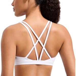 CRZ YOGA Butterlift Strappy Sports Bras for Women – Padded Low Cut Scoop Neck Cross Back Pilates Yoga Top(White)